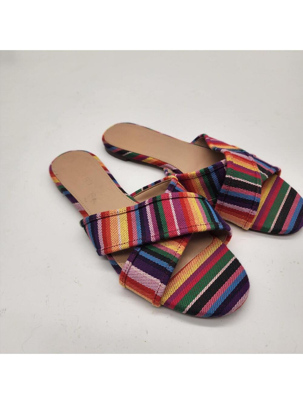 J.Crew Multicolor Striped Slide Sandals Women's Size 5 Summer Resort Flats